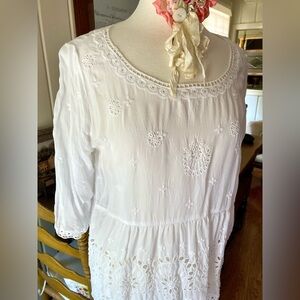 Johnny Was White Eyelet 3/4 Sleeve Top SM